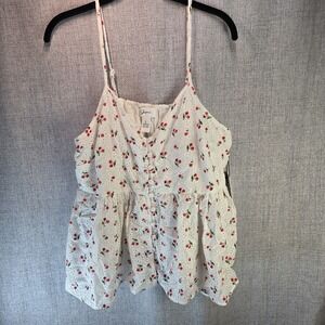 Japna Floral Eyelet Babydoll Cami Tank White Cottagecore Large Cherries